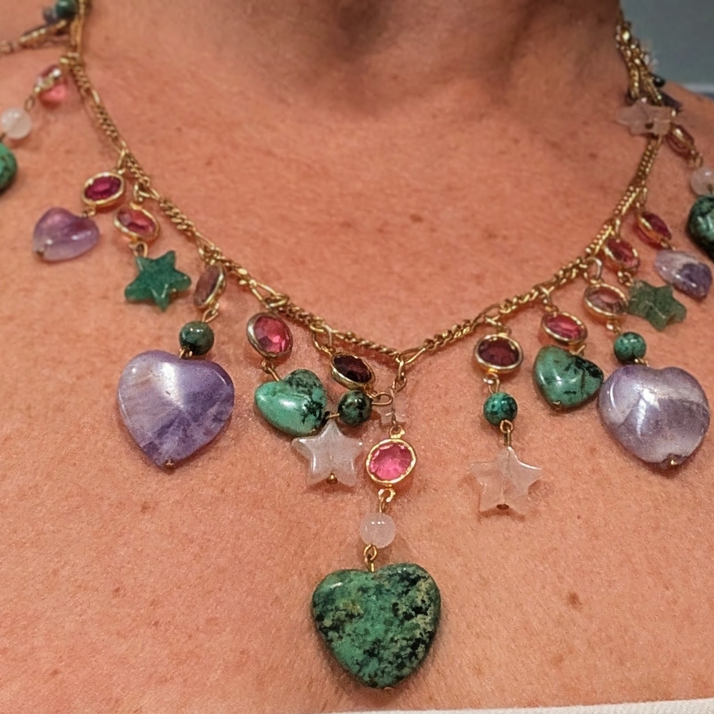 Elegant Gold Necklace with Multicolor Gemstones